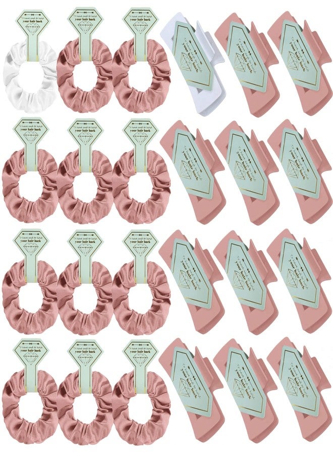 Featch Bridesmaid Proposal Gifts 12pcs Hair Claw Clips & 12pcs Satin Hair Ties Scrunchies Bachelorette Party Bridal Shower Present Good ideas Gift for Wedding Party Favors White&Dusty Rose - Image 1